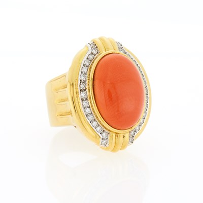 Lot 2342 - Two-Color Gold, Coral and Diamond Ring