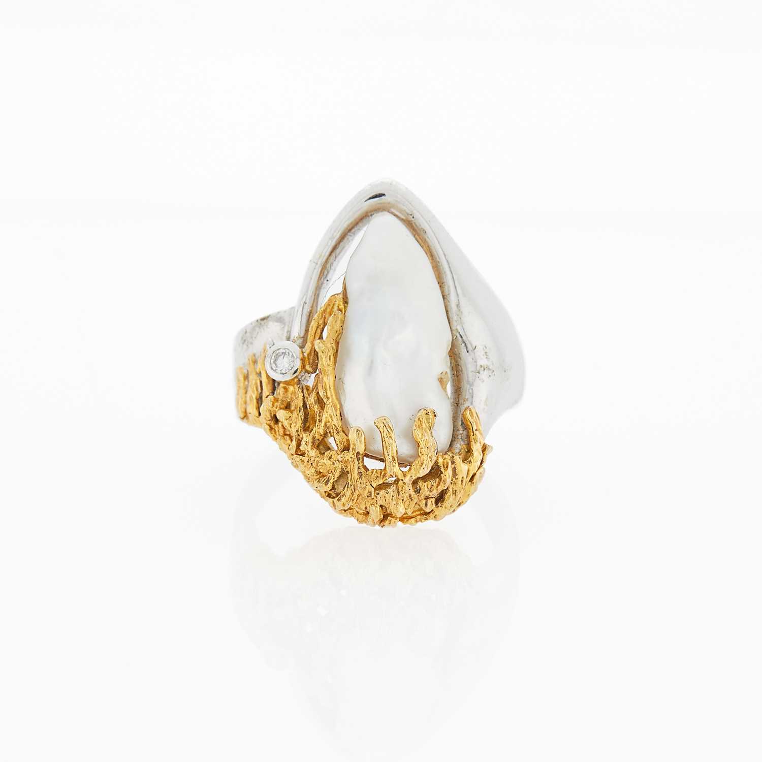 Lot 2314 - Two-Color Gold, Baroque Freshwater Pearl and Diamond Ring