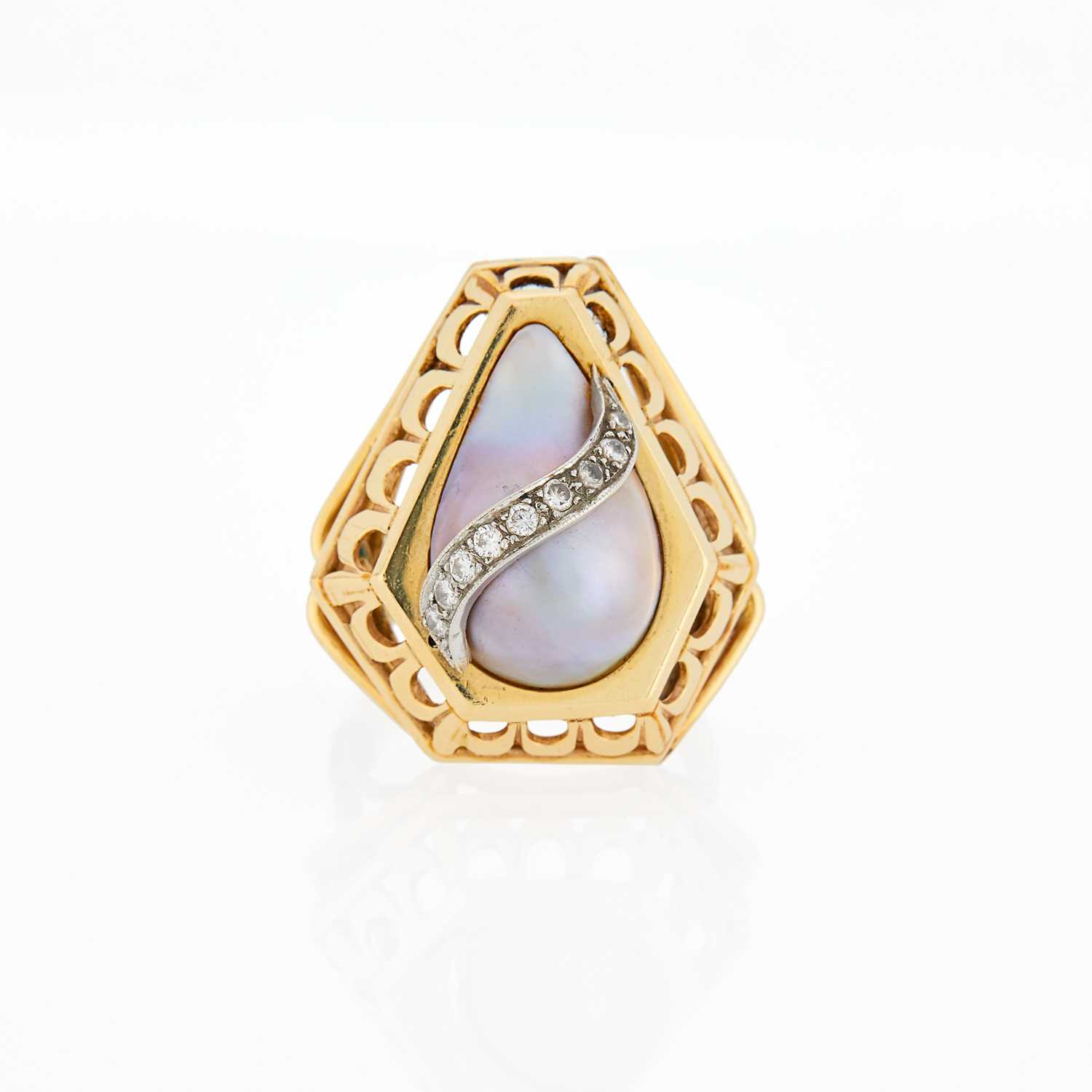 Lot 2324 - Two-Color Gold, Gray Mabé Pearl and Diamond Ring