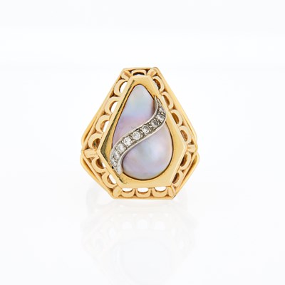 Lot 2324 - Two-Color Gold, Gray Mabé Pearl and Diamond Ring