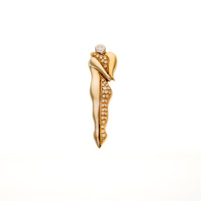 Lot 2057 - Two-Color Gold, Simulated Diamond and Diamond Embrace Pendant-Brooch