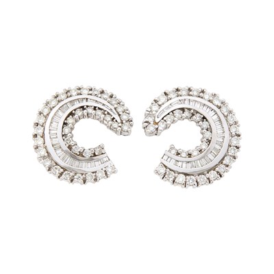 Lot 1093 - Pair of White Gold and Diamond Crescent Earrings