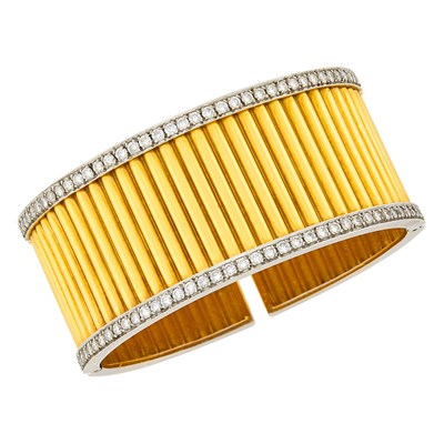 Lot 17 - Two-Color Gold and Diamond Cuff Bangle