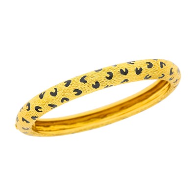 Lot 68 - Fred Paris Gold and Black Enamel Panther Spot Bangle Bracelet