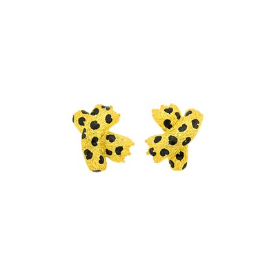 Lot 69 - Fred Paris Pair of Gold and Black Enamel Panther Paw Earclips