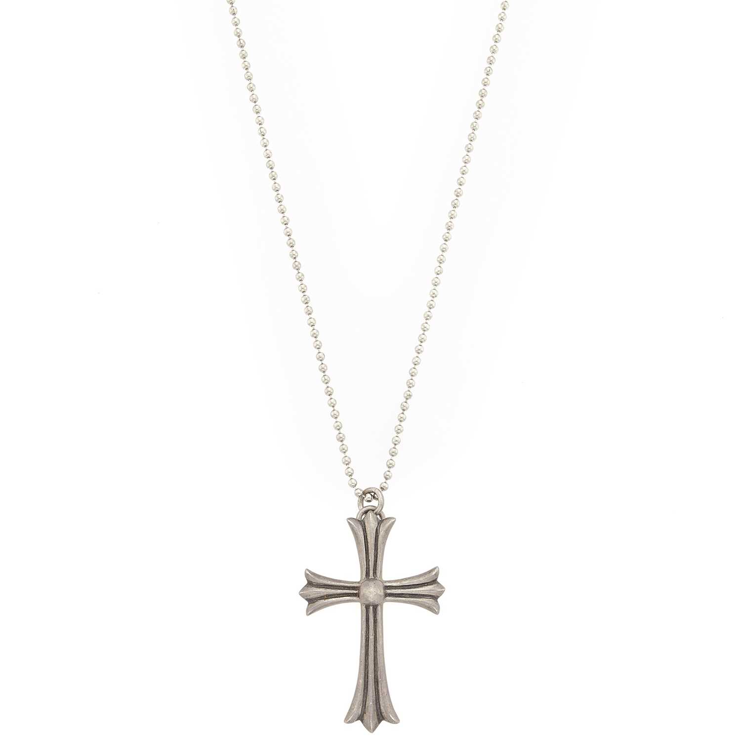Lot 1306 - Chrome Hearts Silver Cross Pendant with Metal Chain Necklace