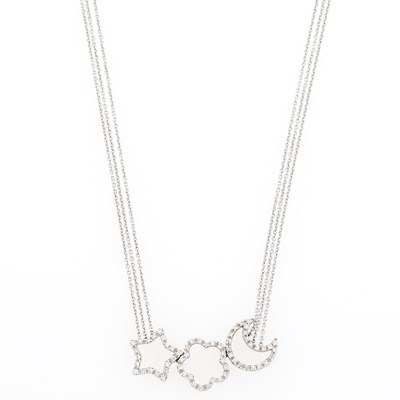 Lot 1111 - White Gold and Diamond Star, Flower and Moon Necklace