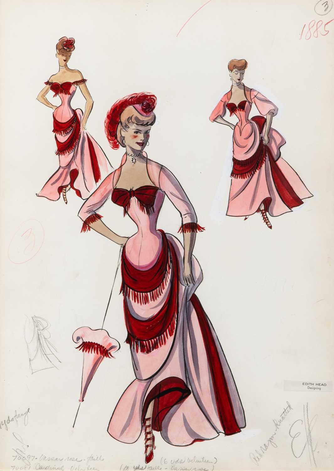 Lot 67 - An original Edith Head costume design for Rosemary Clooney in Red Garters