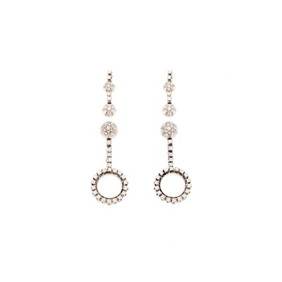 Lot 2311 - Two Pairs of White Gold and Diamond Pendant-Earrings