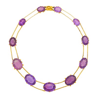 Lot 1191 - Antique Double Strand Two-Color Gold and Amethyst Necklace