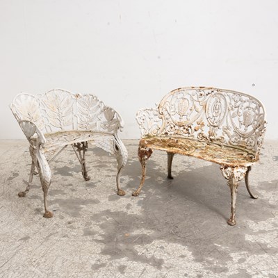 Lot 159 - Two White-Painted Cast-Iron Garden Benches