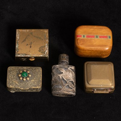 Lot 136 - Group of Metal and Wood Boxes and Perfume Bottle