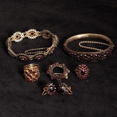 Lot 140 - Group of Gold-Filled, Metal and Garnet Bohemian Jewelry