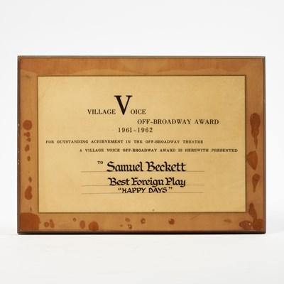 Lot 40 - The Village Voice Best Foreign Play Award Presented for Samuel Beckett's Happy Days