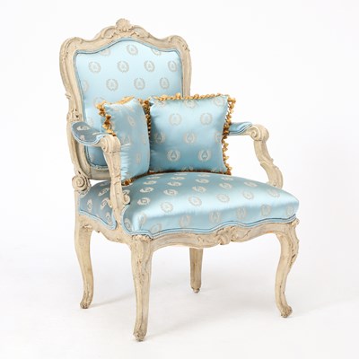 Lot 221 - Louis XV Style Upholstered Painted Wood Fauteuil