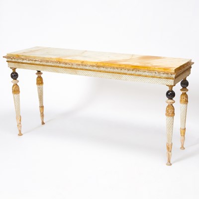 Lot 223 - Neoclassical Style Marble Top Carved and Painted Wood Console Table
