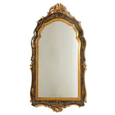 Lot 191 - Venetian Rococo Style Gilt and Black Lacquer Chinoiserie Decorated Mirror