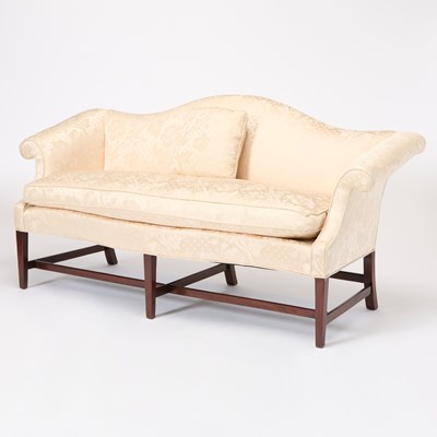 Lot 193 - George III Style Upholstered Mahogany Camel Back Sofa