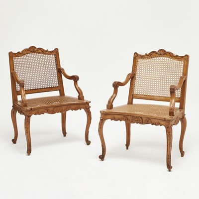 Lot 247 - Pair of Regence Caned Walnut Fauteuils