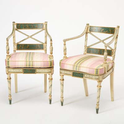 Lot 166 - Pair of Regency Style Paint Decorated Armchairs
