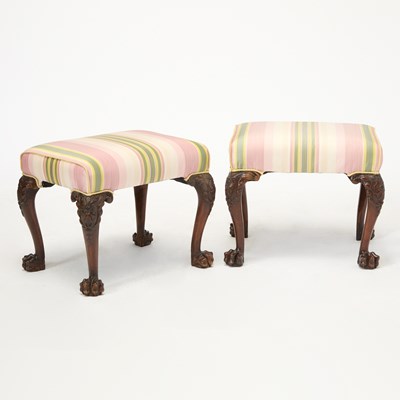 Lot 167 - Pair of George II Style Upholstered Mahogany Benches