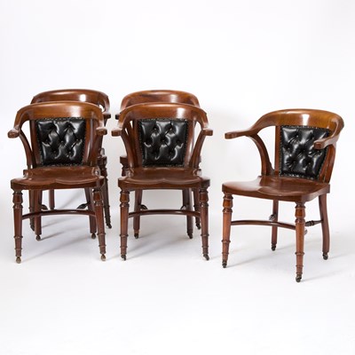 Lot 209 - Set of Five Leather Upholstered Mahogany Captain's Chairs