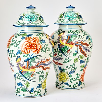 Lot 161 - Pair of French Porcelain Chinese Style Covered Jars