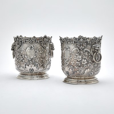 Lot Pair of English Sterling Silver Wine Coolers