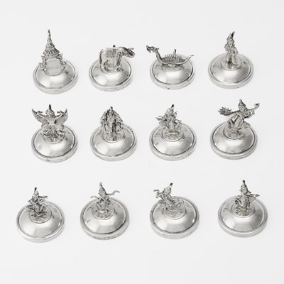 Lot 119 - Set of Twelve Thai Sterling Silver Place Card Holders