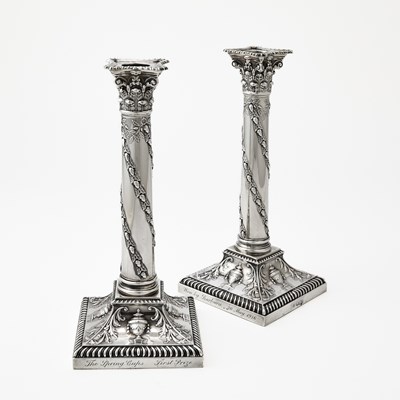 Lot 106 - Pair George V Sterling Silver Candlesticks, Retailed by Tiffany & Co.