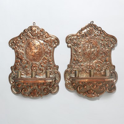 Lot 172 - Pair of Rococo Style Silver Plated Three-Light Wall Sconces