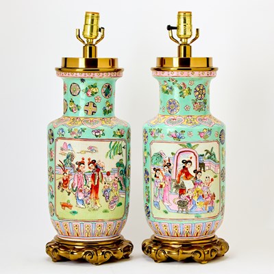 Lot 130 - Pair of Chinese Famille Rose Porcelain Lamps