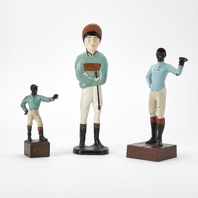 Lot 151 - Three Painted Metal Jockey Figures