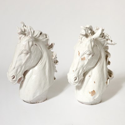 Lot 149 - Pair of White Glazed Terracotta Horse Heads