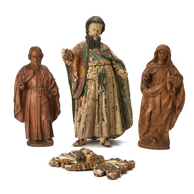 Lot 150 - A Group of Four Carved Wood Religious Figures