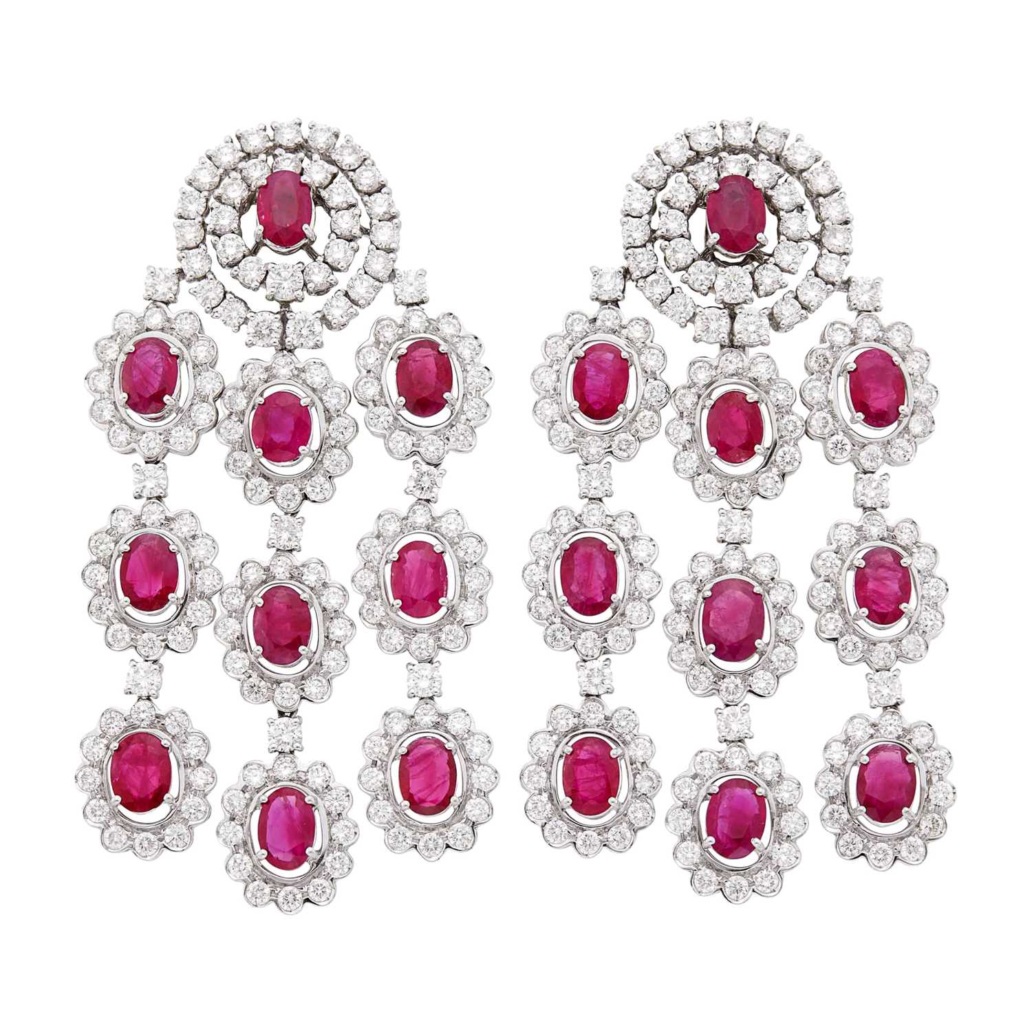 Lot 85 - Pair of White Gold, Ruby and Diamond Fringe Earclips