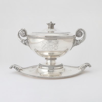 Lot Assembled George III Sterling Silver Covered Soup Tureen and Stand