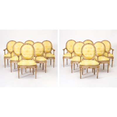 Lot 217 - Set of Twelve Italian Neoclassical Upholstered Armchairs