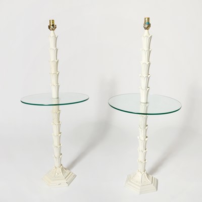 Lot 142 - Pair of White Painted Metal and Glass Palm Tree Floor Lamps