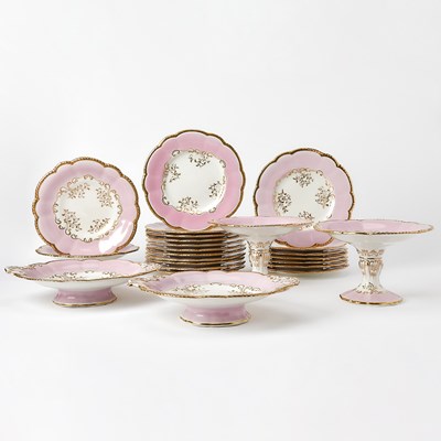 Lot 147 - Continental Gilt Decorated Pink Porcelain Dessert Service