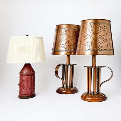 Lot 257 - Pair of Copper Candle Molds Mounted as Lamps