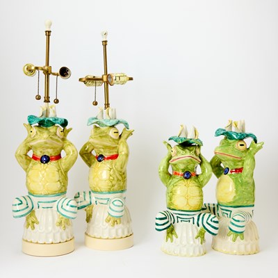 Lot 262 - Pair of Paul Hanson Glazed Ceramic Frog-Form Table Lamps