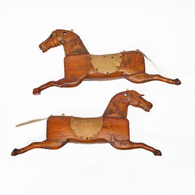 Lot 251 - Pair of Wall Mounted Carved Wood Figures of Horses