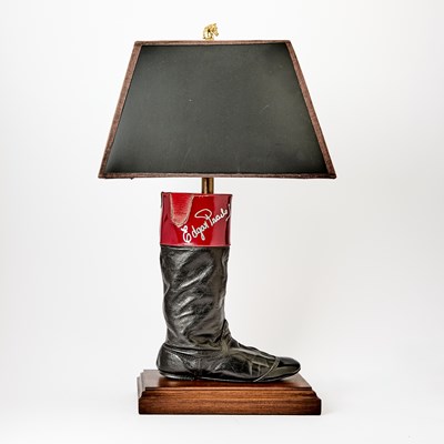 Lot Edgar Prado Autographed Jockey Boot, Made into a Lamp