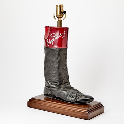 Lot 71 - Edgar Prado Autographed Jockey Riding Boot, Made into a Table Lamp