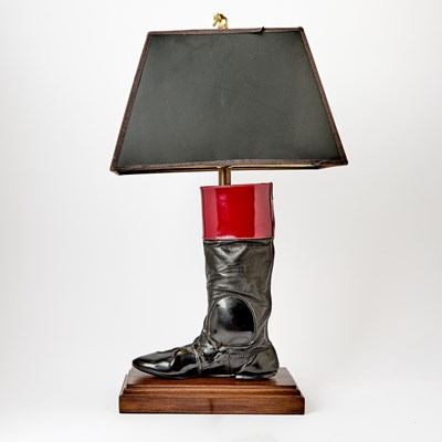 Lot 71 - Edgar Prado Autographed Jockey Riding Boot, Made into a Table Lamp