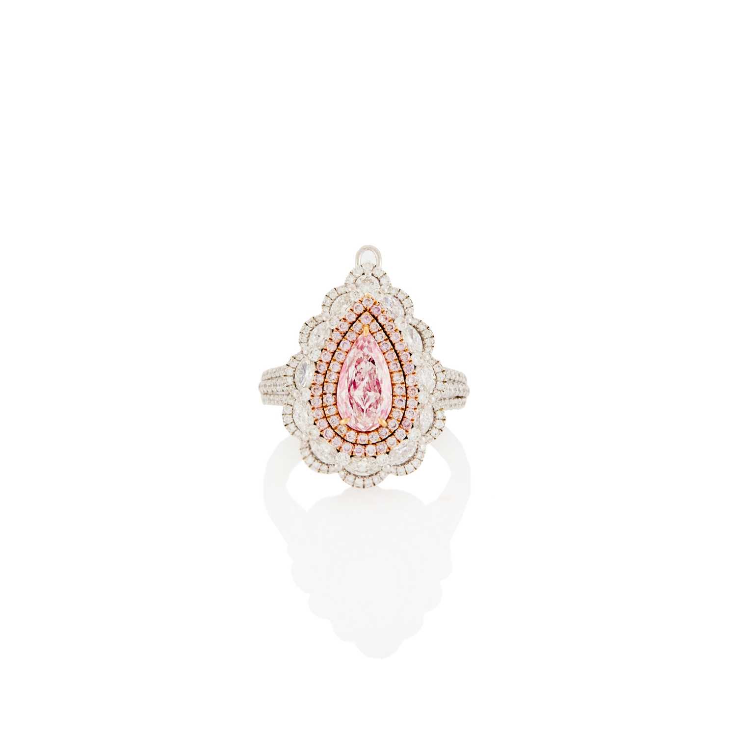 Lot 1108 - Two-Color Gold, Foil-Backed Diamond, Diamond and Colored Diamond Ring Dant