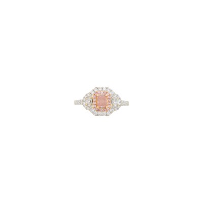 Lot 1116 - White Gold, Fancy Orangy Pink Diamond, Colored Diamond and Diamond Ring