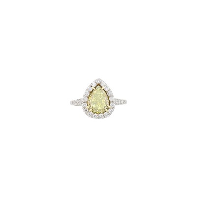 Lot 103 - Platinum, Gold, Fancy Dark Gray-Greenish Yellow Diamond and Diamond Ring