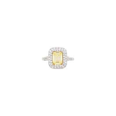 Lot 177 - Platinum, Gold, Fancy Light Yellow Diamond and Diamond Ring